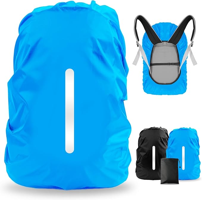 LAMA 2 Pack Waterproof Rain Cover for Backpack, Reflective Rucksack Rain Cover for Anti-dust/Anti-Theft/Bicycling/Hiking/Camping/Traveling/Outdoor Activities (1 Pcs Black + 1 Pcs Blue, M)