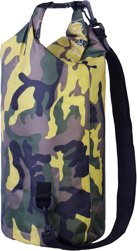 Waterproof Dry Bag Combo 5-30L Roll Top Dry Storage Bag Backpack for Kayaking Boating Beach Camping Travel Fishing, w/Phone Case & Collapsible Water Bottle & Sunglasses & Ear Band,Yellow 10L