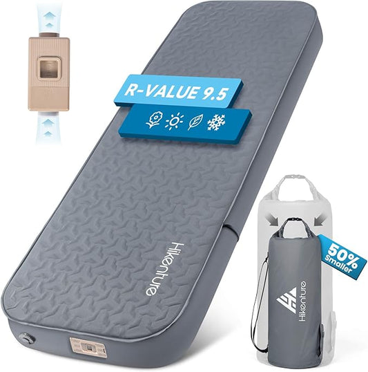 Hikenture 4" Thick Self Inflating Sleeping Pad, Foam & Air Camping Mattress, 9.5 R-Value Insulated Sleeping Mat, Portable All Season Camping Pad for Tent, Car, Cot, Truck