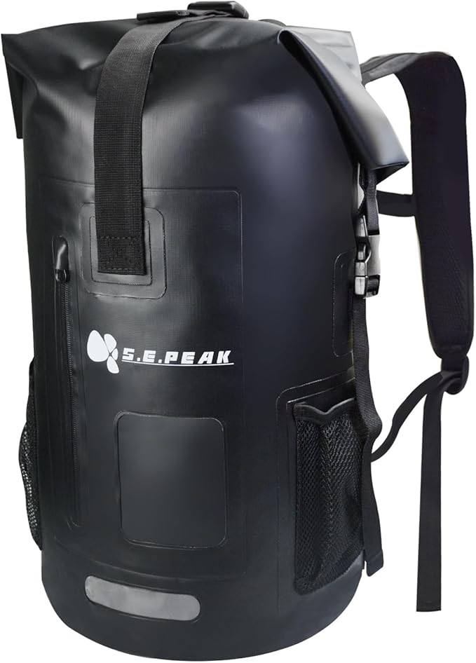 SEPEAK 35L Waterproof Marine Dry Bag, Roll Top Backpack, Heavy Duty Dry Sack for Kayaking, Boating,Swimming,Diving,Surfing,Rafting,Fishing,Camping,Hiking,with Reflective Strip,Black