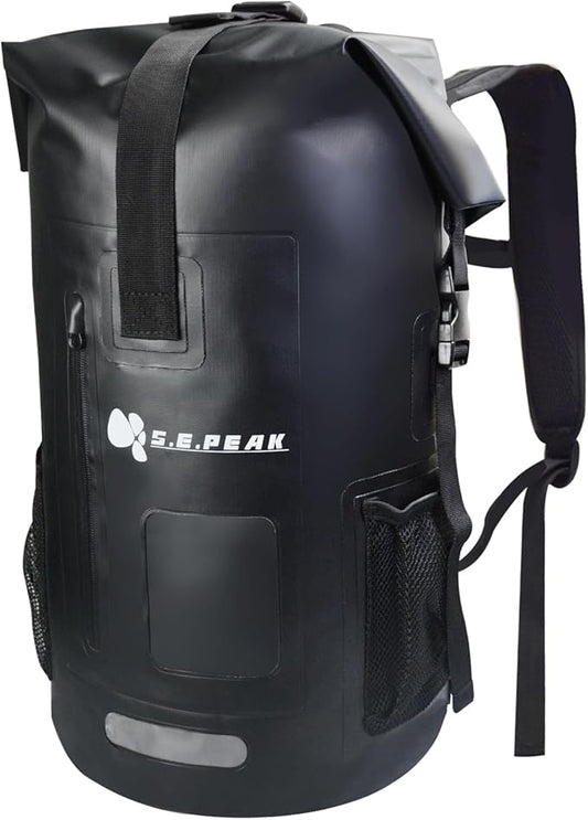 SEPEAK 35L Waterproof Marine Dry Bag, Roll Top Backpack, Heavy Duty Dry Sack for Kayaking, Boating,Swimming,Diving,Surfing,Rafting,Fishing,Camping,Hiking,with Reflective Strip,Black