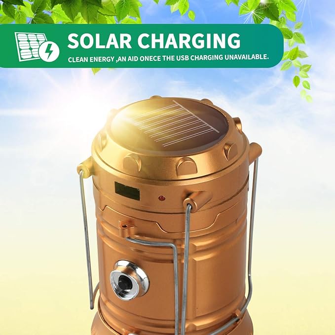 LED Camping Lantern, Solar and Rechargeable Lantern Flashlight Collapsible and Portable Light for Daily/Camp/Hiking/Night Fishing/Emergency/Hurricanes/Storm(1 Pack)