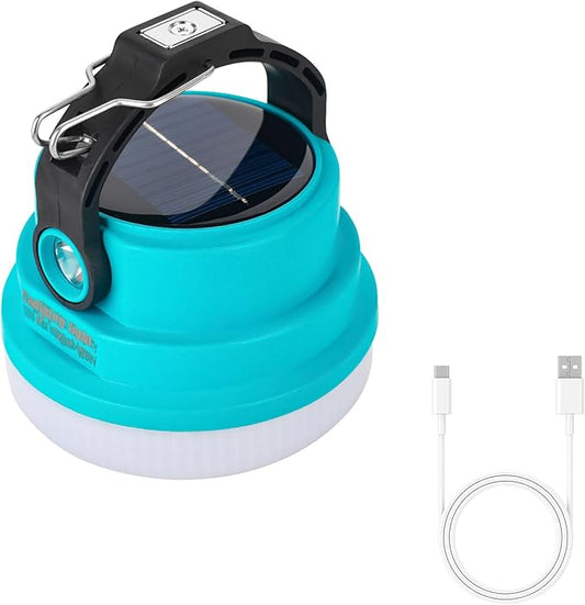 Solar Camping Lantern Rechargeable, 2-in-1 10000mAh Rechargeable Camping Light and Phone Charger for Hiking,Travel - Emergency Hanging Light for Hurricane, Power Outage, 100W, Blue