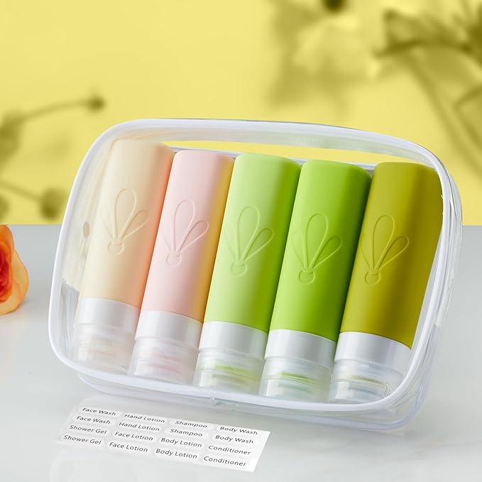 INSFIT Travel Bottles for Toiletries, TSA Approved 3oz Travel Size Containers, BPA Free Leak Proof Squeezable Silicone Tubes for Shampoo Conditioner Lotion Soap with Labels