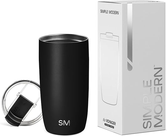 Simple Modern Travel Coffee Mug Tumbler with Flip Lid | Reusable Insulated Stainless Steel Cold Brew Iced Coffee Cup Thermos | Gifts for Women Men Him Her | Voyager Collection | 16oz | Midnight Black