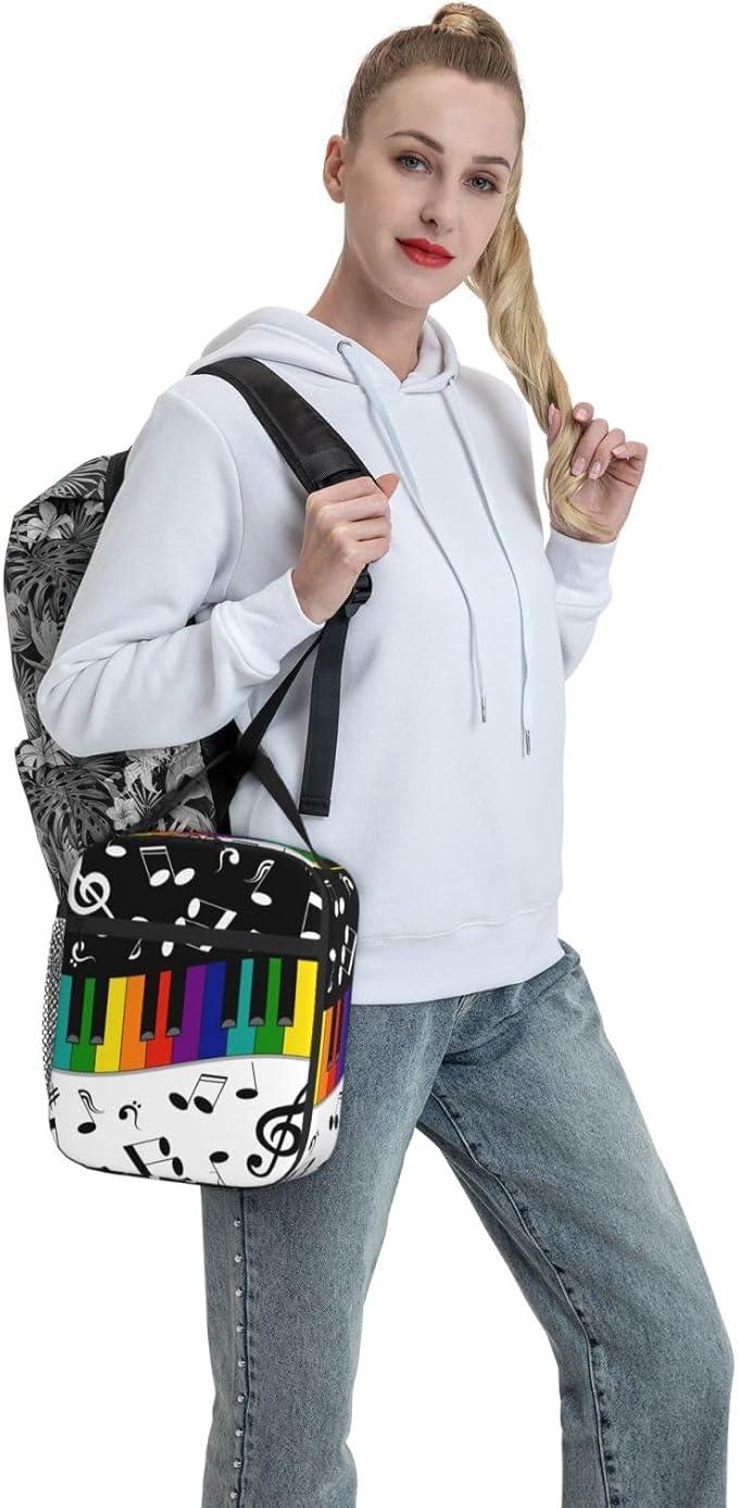 Musical Note Rainbow Key Music Insulated Lunch Bag Reusable Cooler Lunch Box Portable Leakproof Thermal Container Tote Bags for Girls Boys School Travel