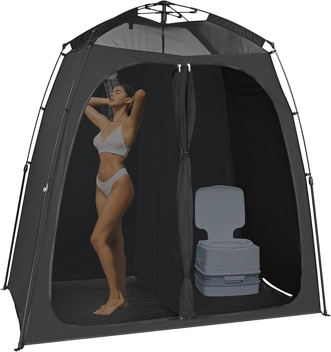 EighteenTek Shower Tent Camping, 2-Room Portable Changing Room, Outdoor Shower Enclosure, Pop Up Privacy Tent Shelter with Floor & Doors, Changing Tent, Camping Toilet, Bathroom