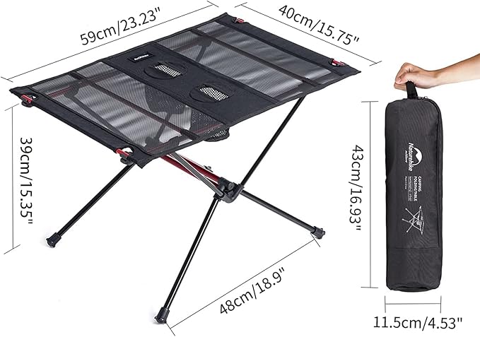 Naturehike Oxford Ultralight Rectangular Folding Table Picnic Camping Table Kitchen Table Portable Hiking Camping Outdoor (Black)