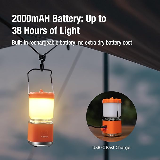KLARUS CL8 Small Camping Lantern & Light, Pumpkin Pocket Rechargeable Camping Flash Light Tent Light, Hanging Hook, USB-C Port, IPX5 Waterproof