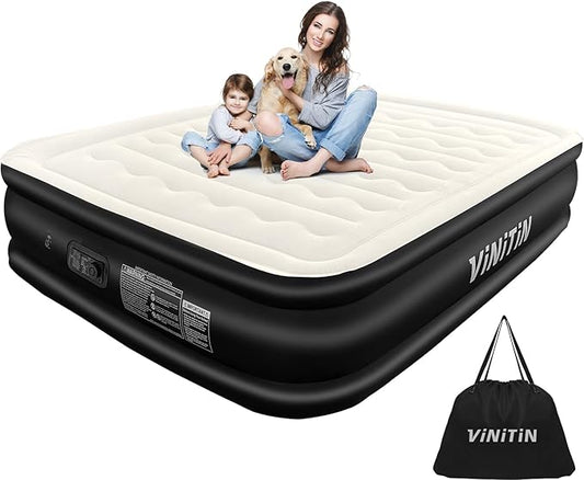Air Mattress Queen with Built in Pump, 18" Elevated Inflatable Blow Up Mattress with Self-Inflation/Deflation, Soft Flocked Top Air Bed for Guest, Home,Camping, 80x60x18in, Max 660lb, Black