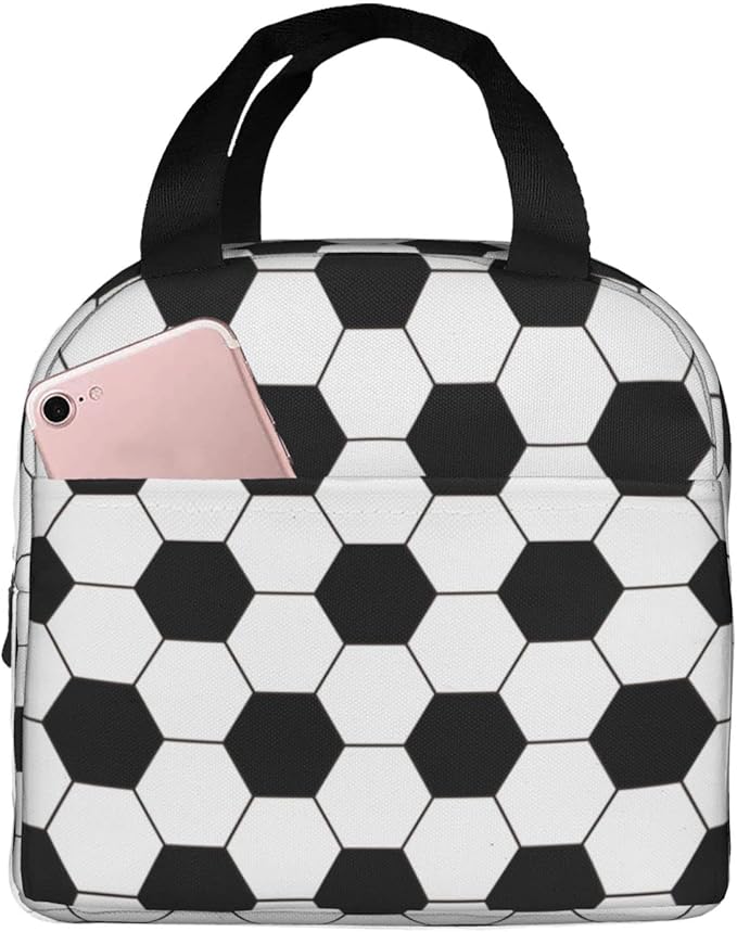 VOOHDDY Football Soccer Ball Black White Insulated Lunch Bag For Men Women Reusable Lunch Box Container Waterproof Portable Cooler Thermal Tote Bag For Work Office Picnic Beach Travel