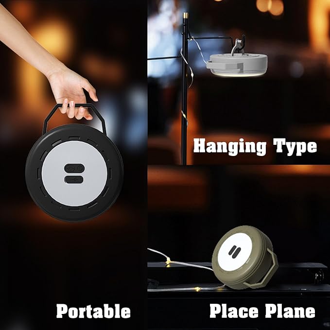 Retractable Camping String Lights Reel, Portable Stowable Rechargeable Strip Light, Waterproof Tent Lantern for Outdoor Hiking Awning Garden Party Festival Decor (Black)