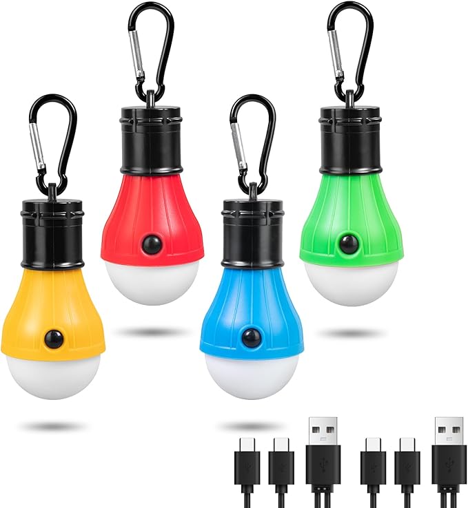 Led Camping Lantern USB Rechargeable,Outdoor Tent Lights for Camping Hanging,Kids with Clip Hook Camping Flashlight (4 Packs Colored)