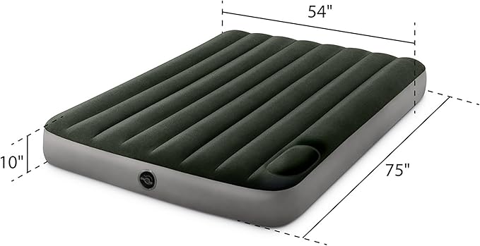Intex 64762E Dura-Beam Standard Downy Air Mattress: Fiber-Tech – Full Size – Built-in Foot Pump – 10in Bed Height – 300lb Weight Capacity