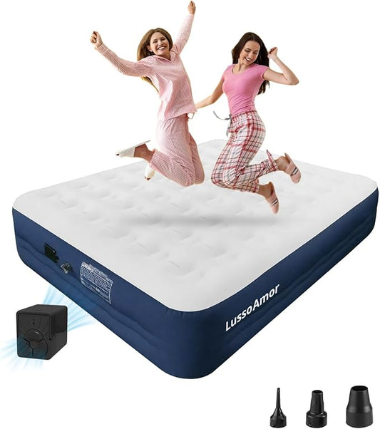 Queen Air Mattress with Built-in Pump | 3-Min Fast Inflation & 600lbs Support | 18" Dutch Velvet Top for Camping, Guest Bed | Portable Inflatable Mattress (Blue)
