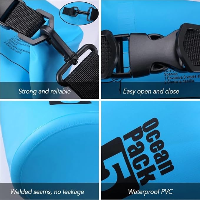 Waterproof Dry Bag 10L Custom PVC Sack Rafting Camping Hiking Backpack Kayak Sport Beach Gear Dry Bag (Blue)