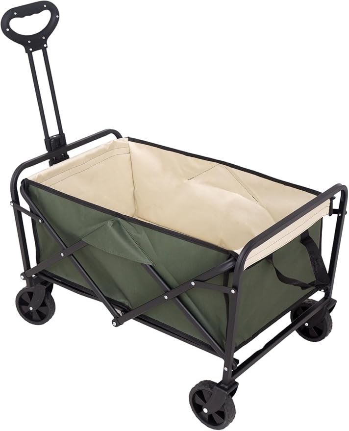 Collapsible Wagon Cart Foldable with Wheels - Multi-Purpose Folding Utility Heavy Duty Wagons Carts for Camping, Outdoor, Beach, Picnic, and Garden Use