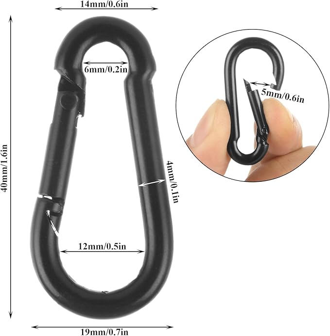 MIVIDE 100 Pack M4 Black Carabiner Clip Spring Snap Hook, 1.57 Inch Heavy Duty Small Snap Hooks Carabiner Quick Link Clip for Camping Hiking Traveling Outdoor Swing Gym, 110Lbs Capacity