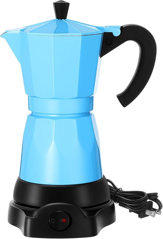 Coffee Pot 6 Cup Electric Espresso Coffee Maker Italian Moka Maker 300ml Portable Aluminum Espresso Machine Cafetera Moka Pot with Detachable Base, Gift for Home Travel(Blue)