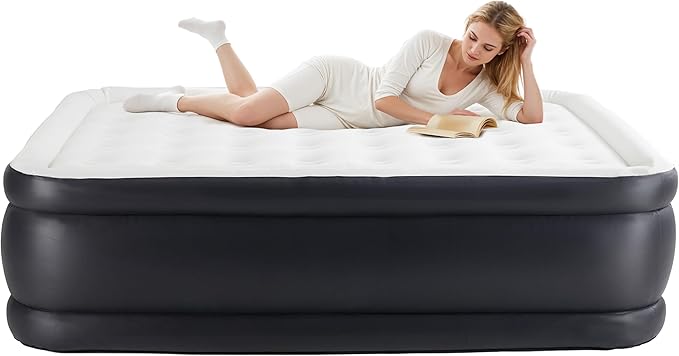 YSSOA Queen Camping Air Mattress with Built-in Electric High-Speed Pump, 18" Bed Height, Blow Up Inflatable Airbed with Carrying Bag for Home Guests & Travel, Waterproof Foldable Portable