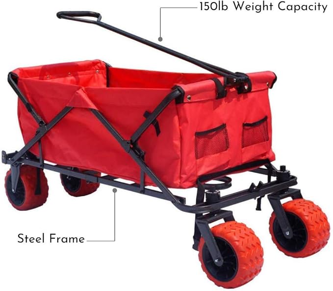 Impact Canopy Folding Collapsible Utility Wagon with All-Terrain Wheels, Red