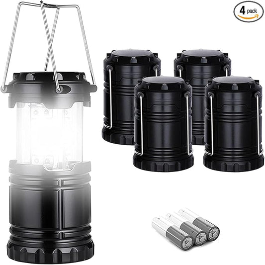 Lantern Camping Essentials Lights, Led Flashlight for Power Outages, Tent Lights for Emergency, Survival Gear and Supplies for Hurricane, Battery Operated Lamp, 4 Pack, Black
