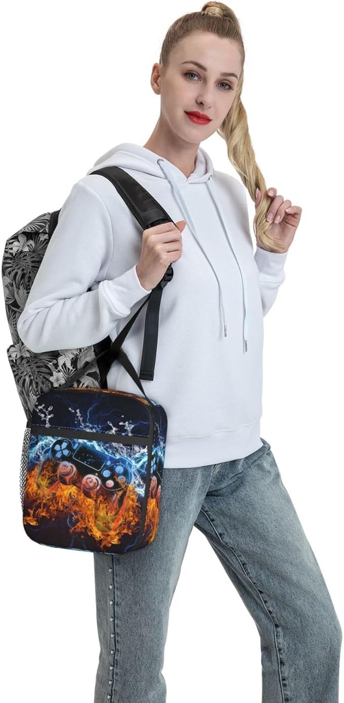 Video Game Lunch Box Fire and Water Game Lunch Bag Insulated Portable Reusable Lunch Tote Kit Waterproof Cooler Bag for Men Women Picnic Office Collega Travel Working