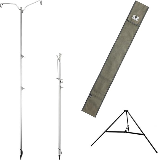 camping moon CAMPINGMOON Heavy Duty Stainless Steel Lantern Pile Driver Height Adjustable with Tripod Stand and Storage Bag D-240, D-243