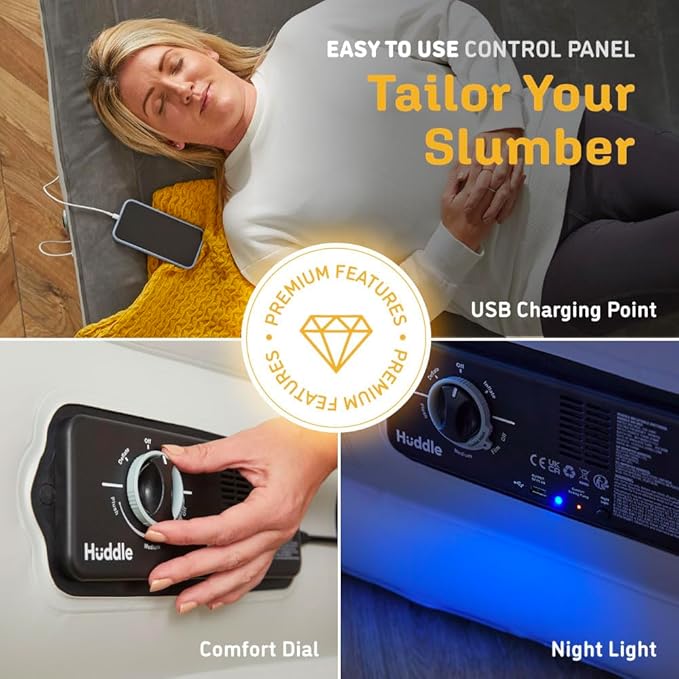 Huddle® Luxury Never Deflate Twin Air Bed with Patented Dual Pump SlumberGuard™ Premium Technology | Inflatable Mattress with Built-in Pump | Comfortable Inflatable Mattres