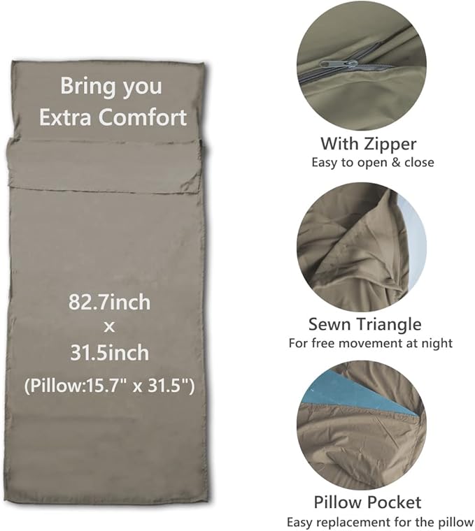 Lightweight Sleeping Bag Liner Camping Travel Sheets Ultralight Sleeping Bag Sack for Backpacking Hiking Hotel Hostels and Traveling, Stuff Sack Included