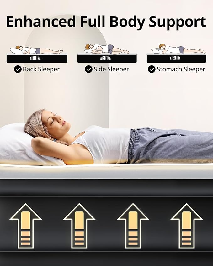 Airefina Twin Air Mattress with Built-in Pump, 18" Comfort Inflatable Mattress Quick Inflation/Deflation for Guests Home Camping Twin Blow Up Mattress with Carry Bag, Air Bed, Colchones Inflables