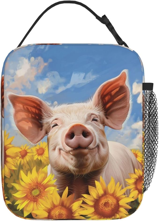 SARA NELL Funny Pig Lunch Bag, Reusable Insulated Lunch Cooler Box, Leakproof Thermal Lunch Bags for Work, Picnic, School or Travel, Multicolor, Animal Print