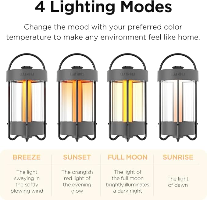 CLAYMORE Selene Lamp (Dark Gray) - Aesthetic Portable Outdoor Lamp, 4 Mood Lights, 6,700mAh Rechargeable, 660 Lumens, Waterproof. Halloween Decor, Camping, Glamping, Parties, Tents, and Backyards.