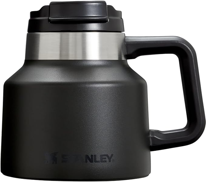 Stanley Tough-To-Tip Admiral's Mug 20 oz | Twist-on Flip Open Lid | Wide Body with Non-Skid Rubber Base | Insulated Stainless Steel Coffee Cup | BPA-Free | Black 2.0