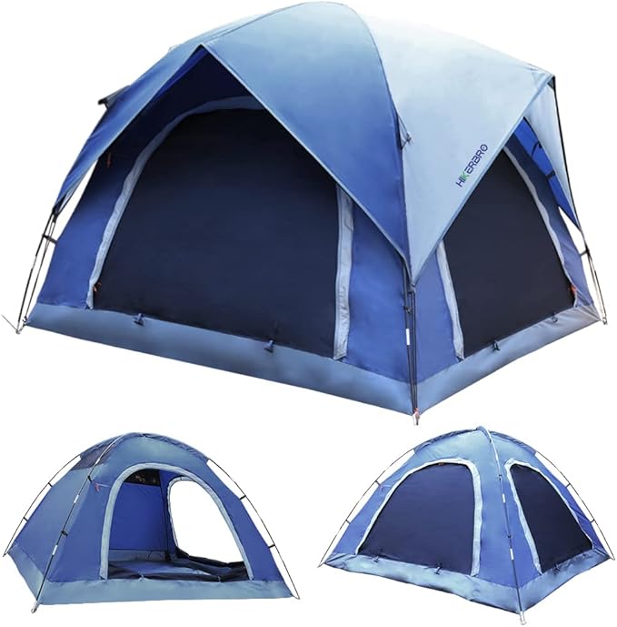 3 Person Tents for Camping, HIKERBRO Small Dome Tent with 2 Upgraded Doors & Half Mesh Ceiling, Waterproof 4 Person Camping Tent with Removable Rainfly, 2/3/4 Person Easy Up Tents for Hiking Traveling