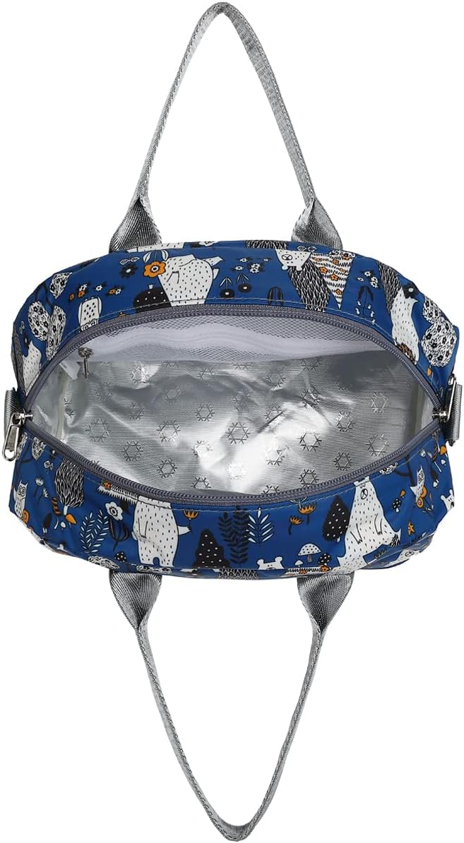 FlowFly Insulated Lunch Bag With Shoulder Strap for Women, Men, and Kids, Large and Reusable, Handle, Freezable Work and School Travel Tote and Meal Prep Organizer,Owl