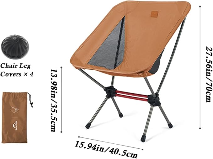 Naturehike Camping Chair, Foldable with Storage Bag, Outdoor Portable for Adults, Lightweight, Supports 265lbs, Backpacking for Fishing, Hiking, Beach, Lawn (Yellow)