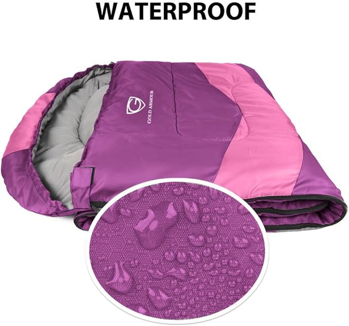 Gold Armour Sleeping Bags for Adults Cold Weather & Warm - Backpacking Camping Sleeping Bag for Kids 10-12, Girls, Boys - Lightweight Compact Camping Essentials Gear Accessories, Right Zipper