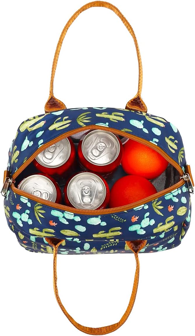 FlowFly Insulated Lunch Bag With Shoulder Strap for Women, Men, and Kids, Large and Reusable, Handle, Freezable Work and School Travel Tote and Meal Prep Organizer,Cactus