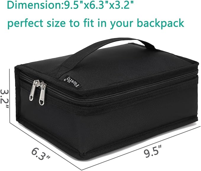 FlowFly Small Insulated Lunch box Portable Soft Bag Mini Cooler Thermal Meal Tote Kit with Handle for Work & School, Black
