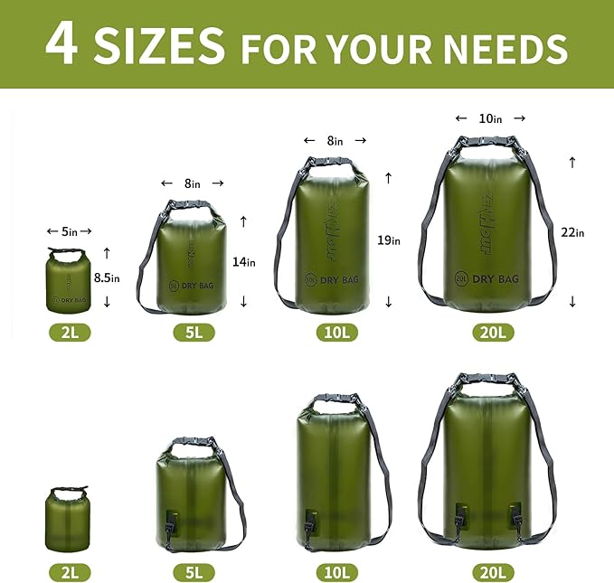 Waterproof Dry Bag - Roll Top Transparent Storage Bag,2L/5L/10L/20L,Suitable for Traveling, Swimming, Kayaking, Camping, Fishing, Rainy Day Trips