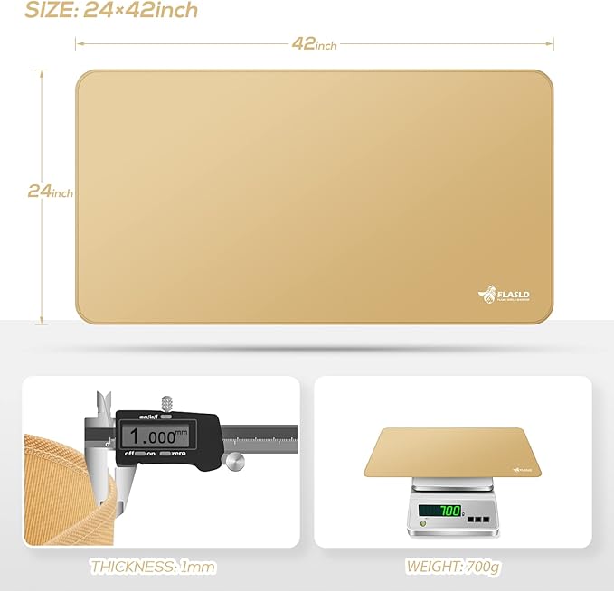 FLASLD Fire Resistant Rugs for Fireplace, Grill and Stove, 24 X 42 inches Under The Grill Protective Deck and Patio Mat, Easy to Clean and Reusable Fire Pit Mat, Khaki