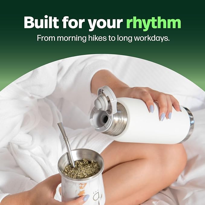 KALMATEH Thermal Double Walled Vacuum Insulated Stainless Steel Beverage Bottle 760ml, Precise Pouring & Heat Retention For Coffee, Tea, Yerba Mate and Camping