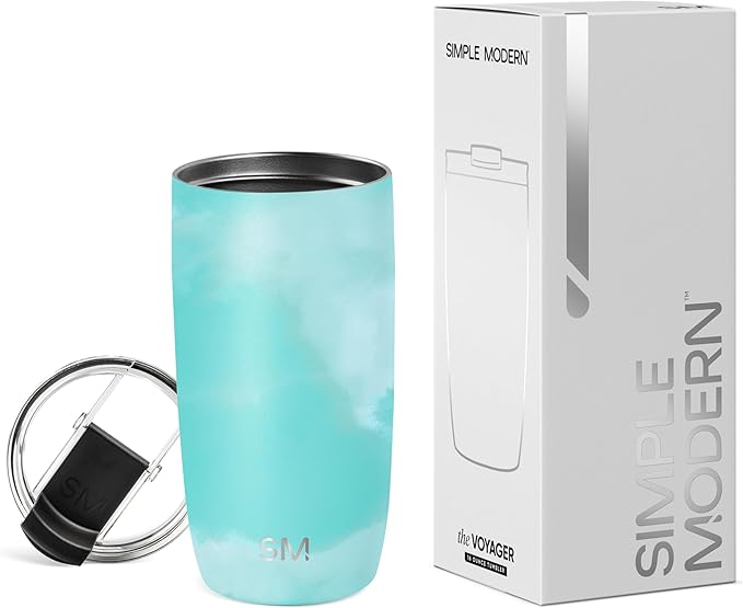 Simple Modern Travel Coffee Mug Tumbler with Flip Lid | Reusable Insulated Stainless Steel Cold Brew Iced Coffee Cup | Gifts for Women Men Him Her | Voyager Collection | 16oz | Ocean Tide
