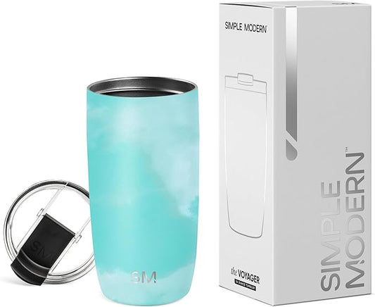 Simple Modern Travel Coffee Mug Tumbler with Flip Lid | Reusable Insulated Stainless Steel Cold Brew Iced Coffee Cup | Gifts for Women Men Him Her | Voyager Collection | 16oz | Ocean Tide