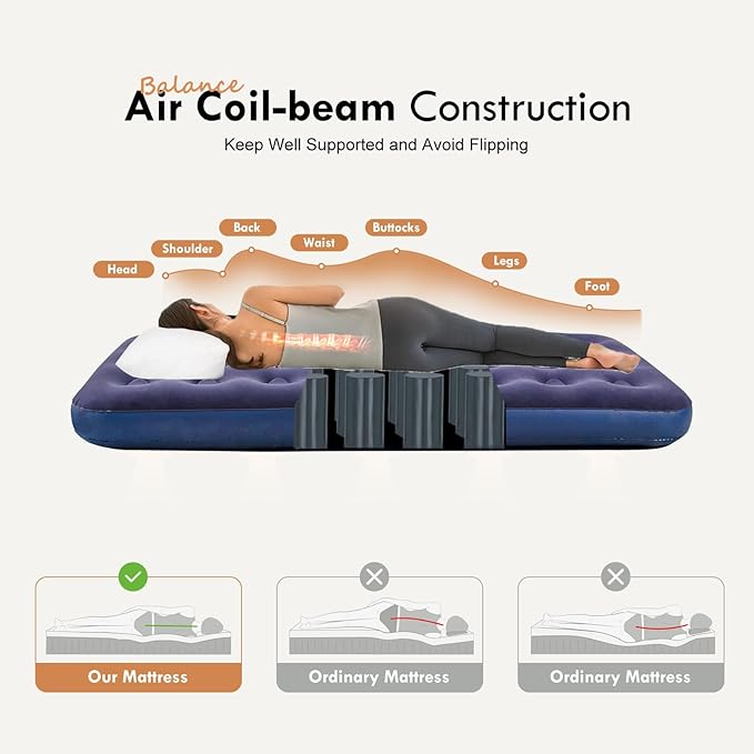 RAPTAVIS Queen Size Air Mattress Inflatable Bed, Blow Up Mattress Camping Sleeping Pad