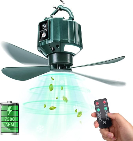 DUKUSEEK Portable Ceiling Fans with Remote Control, Power Bank, USB Battery Operated Camping Fan with Hanging Hook for Canopy Tents, Emergency Survival