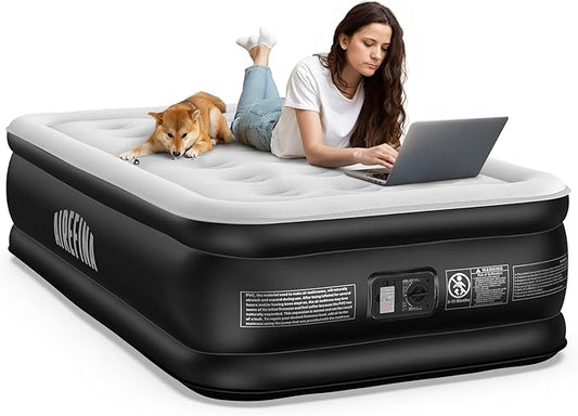 Airefina Twin Air Mattress with Built-in Pump, 18" Comfort Inflatable Mattress Quick Inflation/Deflation for Guests Home Camping Twin Blow Up Mattress with Carry Bag, Air Bed, Colchones Inflables