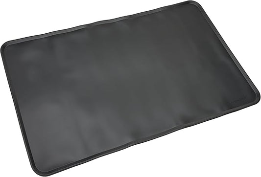 Amazon Basics Waterproof Anti-Slip Silicone Cat & Dog Food Mat, Pet Mats with Raised Edges for Food and Water Bowl to Protect Floors, 24 x 16 Inches, Black, Solid