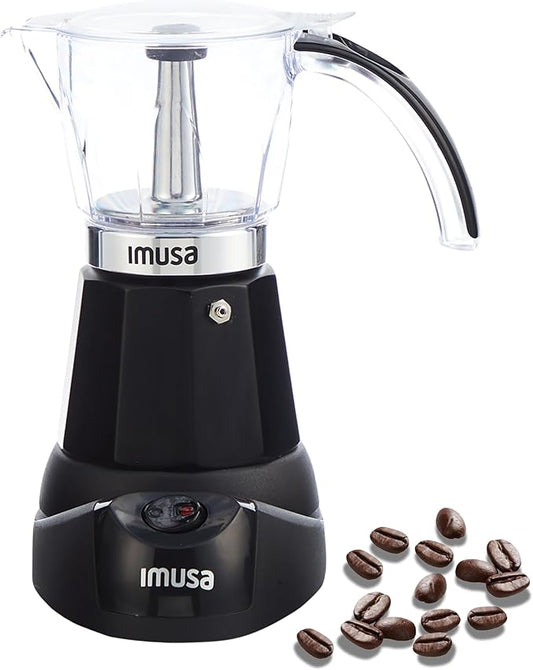 Imusa 6 or 3 Cup Electric Espresso Maker Black Coffee Machine for Cuban Coffee, Moka and Espresso Drinks